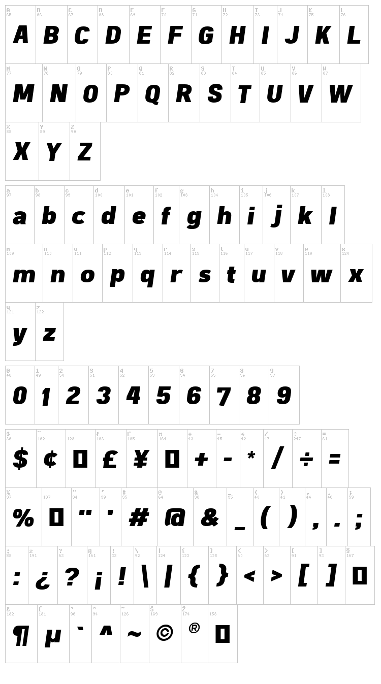 Freeroad font map